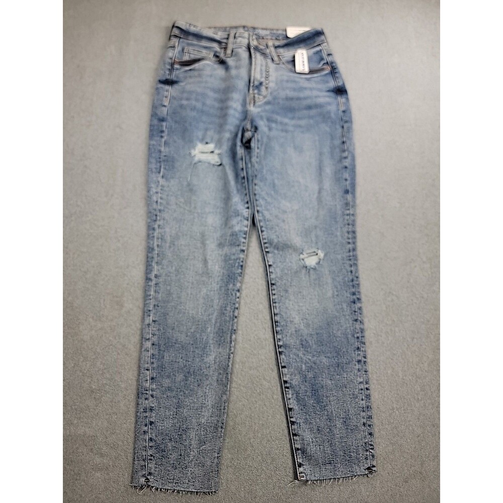 Old Navy Jeans Womens 4 28x27.5 Straight Blue Mid Rise Stretch Distressed NEW‎